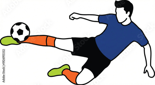 Soccer Player Performing Flying Kick Vector Illustration