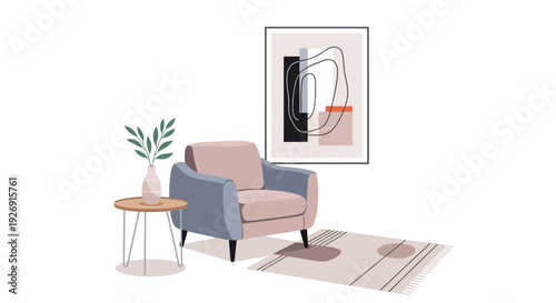 Cozy Armchair with Modern Art and Side Table.