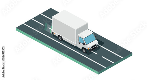 isometric white delivery truck on highway road flat style transportation concept