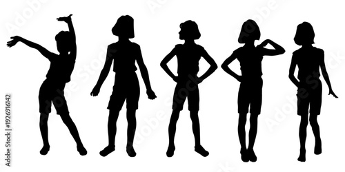 Children silhouettes. Little girl in motion poses set. Vector illustration.	
