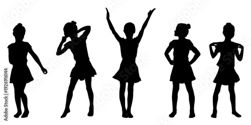 Children silhouettes. Little girl in motion poses set. Vector illustration.	
