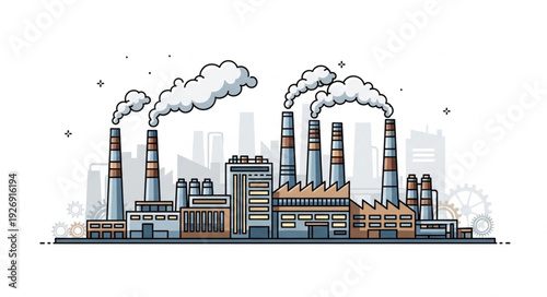 Industrial factory emitting pollution into the atmosphere, causing environmental damage.