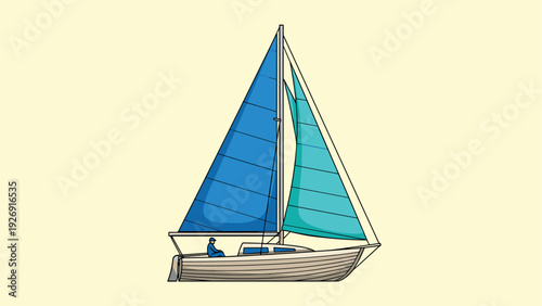 sailboat with blue sails hand drawn minimalist illustration for nautical and marine design