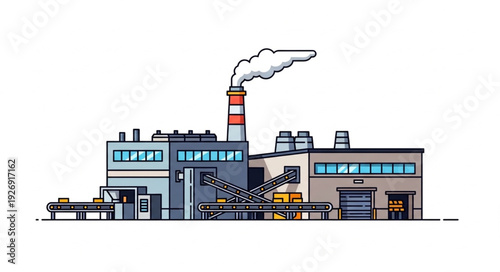 Industrial factory emitting smoke into the atmosphere, a symbol of production.