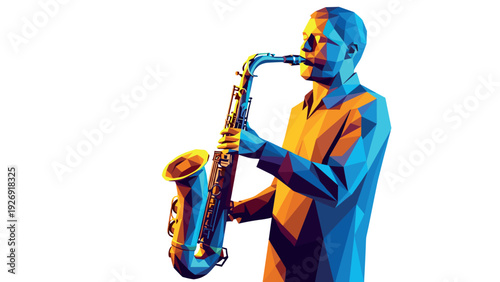 geometric abstract vector illustration of a man playing saxophone in polygonal style