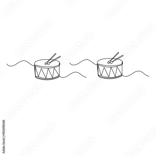 Traditional Bengali dhak drum minimalist one-line vector
