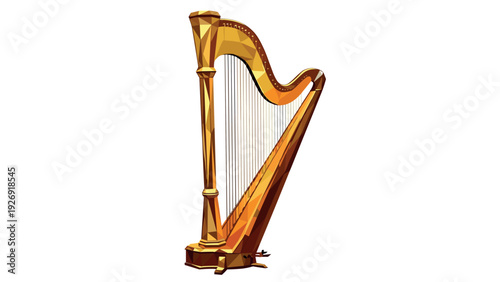 classic wooden harp with strings hand drawn geometric style musical instrument illustration