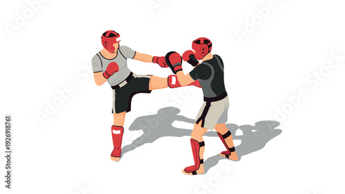 two fighters sparring in kickboxing gear hand drawn illustration for sports training