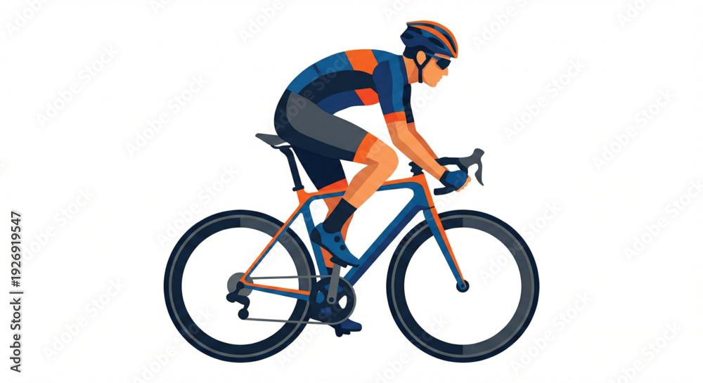 Naklejka premium Professional Road Cyclist Riding Racing Bicycle Vector Illustration