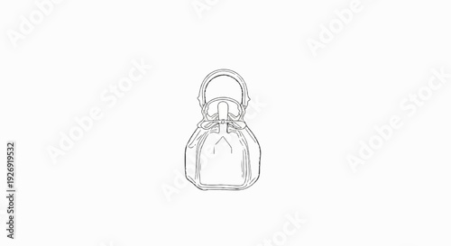 Sketch of a drawstring pouch with a single handle and a bowed closure