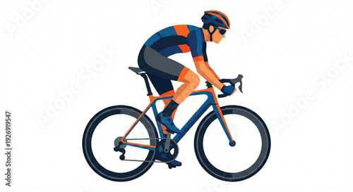 Professional Road Cyclist Riding Racing Bicycle Vector Illustration