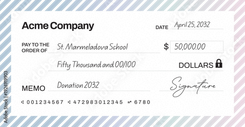 Giant Blank Check Template for Donation Ceremony Presentation Cheque
