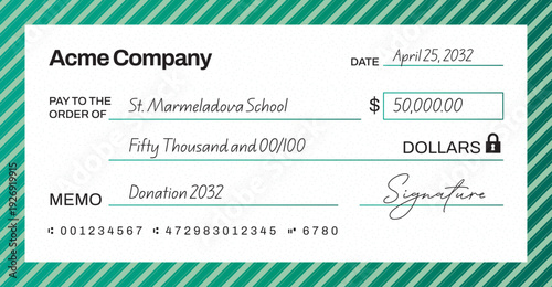 Giant Blank Check Template for Donation Ceremony Presentation Cheque