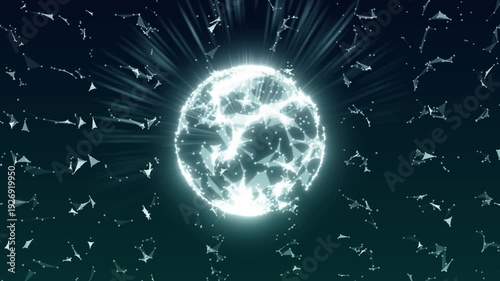 Glowing Blue Sphere With Abstract Electric Plasma Sphere Animation Seamless Motion Background, Colorful Particle  Animation With Dotted Network Connection And Glowing Dots Sphere