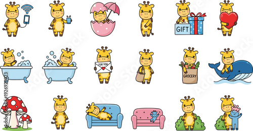 Cute Cartoon Giraffe Character Set Fun Daily Life Illustration Collection