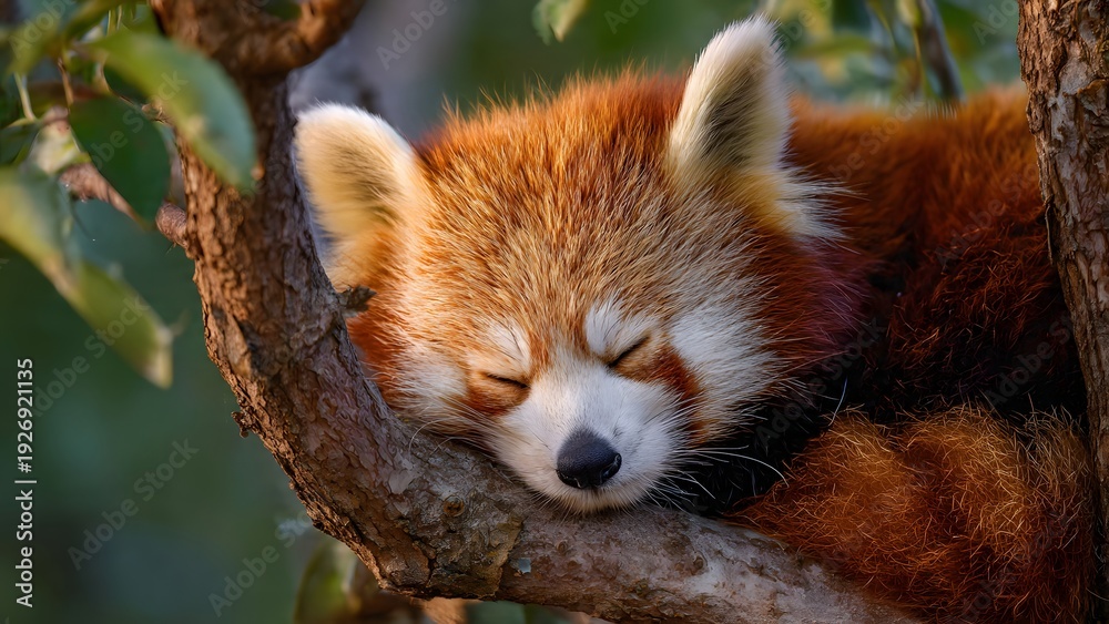 Fototapeta premium Sleeping Red Panda in Tree