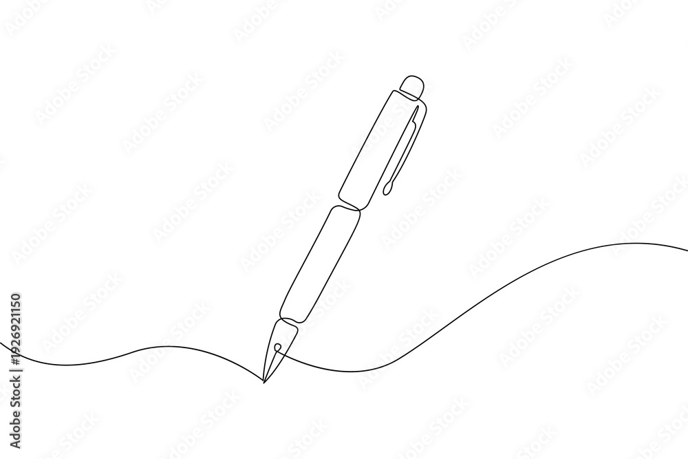 Obraz premium One line drawing of a ball pen symbol for education and writing concept