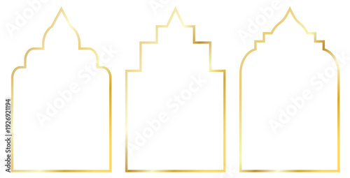 large collection set shapes of oriental style window , mosque doors, mosque domes, islamic minar, arches icon. Oriental Islamic arch frame set with hand drawn brush stroke. Muslim Prayer icon collecti