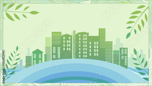 Modern cityscape with green nature and waterfront harmony in urban setting