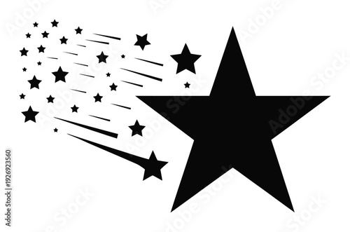 Shooting Star Silhouette with Falling Stars Vector Illustration