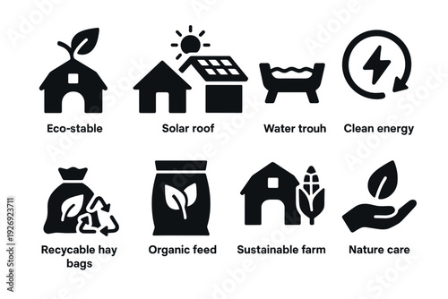 set of eco friendly sustainable agriculture and farm icons in hand drawn style for organic and clean energy design