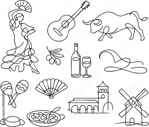 Spanish Culture Line Icons