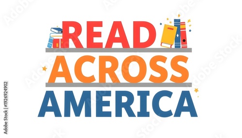 A colorful logo promoting reading across America with books and text