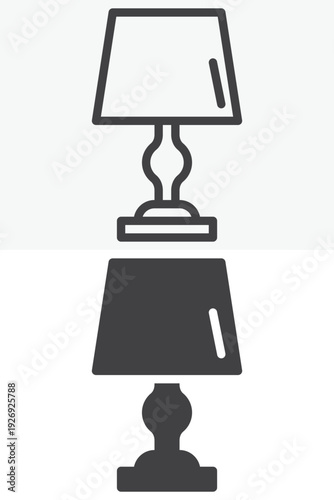 Night bedside lamp icon set in line and solid style. Outline and filled vector icon with editable stroke. Bedside lamp sign and symbol for bedroom decor.