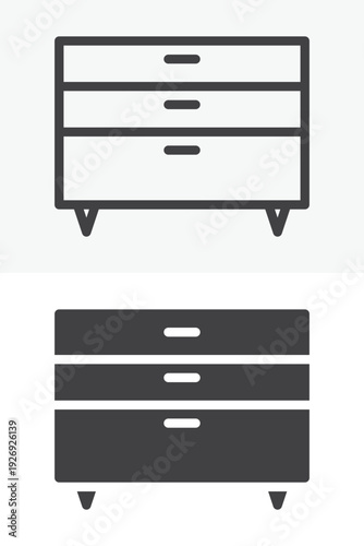 Chest of drawers icon set in line and solid style. Outline and filled vector icon with editable stroke. Drawer cabinet sign and symbol for bedroom furniture decor.