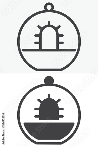Glass terrarium cactus icon set in line and solid style. Outline and filled vector icon with editable stroke. Cactus sign and symbol for plant decor.