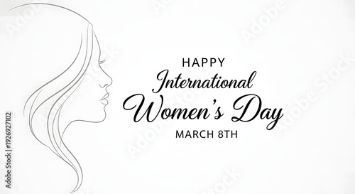 Minimalist Fine Line Art Woman Profile International Women’s Day Greeting on Textured White Background