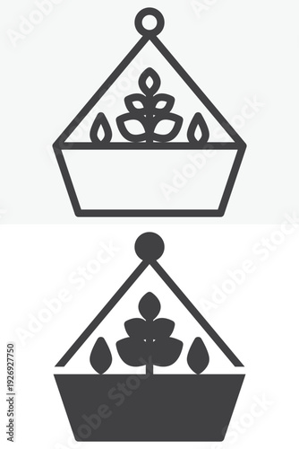 Hanging flower basket icon set in line and solid style. Outline and filled vector icon with editable stroke. Flower sign and symbol for garden decor.