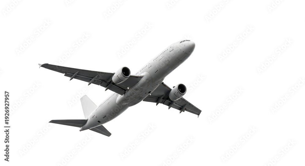 Obraz premium Airplane flying in the sky on a clear day with no clouds isolated on transparent background