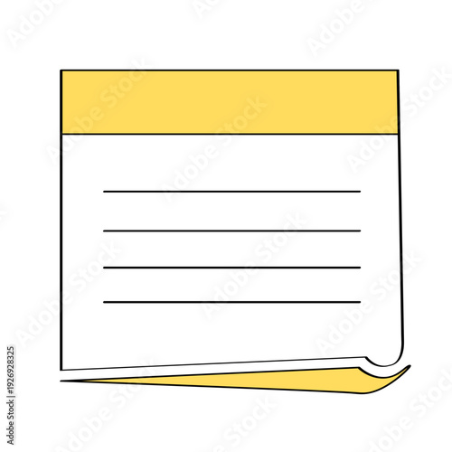 Bright yellow digital sticky note vector illustration featuring lined paper and a gently curled bottom corner, ideal for quick reminders, important memos, and organizational tasks