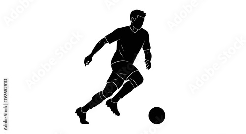 Dynamic vector illustration of a male athlete skillfully dribbling a soccer ball during an intense match, capturing the essence of competitive sport and athletic performance