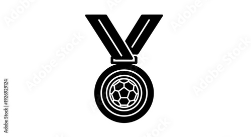 Champion award vector illustration showcasing a winning soccer trophy with ribbon, perfect for sports event graphics and achievement recognition designs