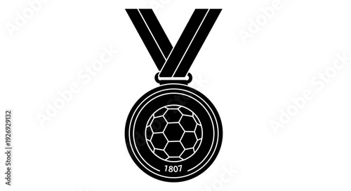Elegant vector illustration of a monochrome sports medal, textured ball design, symbolizing victory, achievement, and competitive spirit for athletic awards