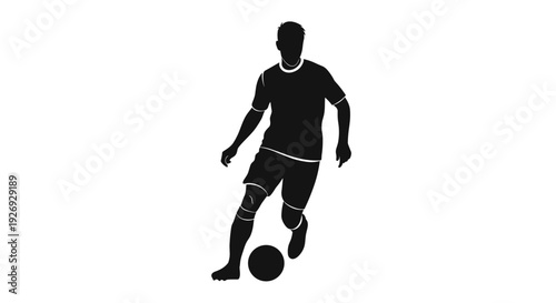 Vibrant vector silhouette of a male soccer player skillfully dribbling the ball, embodying athletic prowess and the spirit of competitive sport; a versatile graphic element