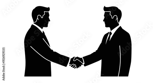 Clean vector graphic depicting a professional business handshake between two corporate figures, symbolizing successful agreement, trust, and a solid collaborative partnership. Ideal for commerce