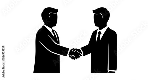 Vector illustration Two business professionals shaking hands, symbolizing successful agreement, partnership, and negotiation. Represents mutual understanding and professional collaboration