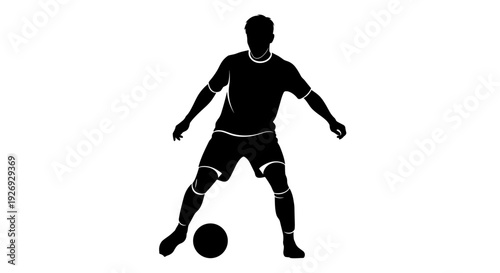 Vector concept of a male soccer player dribbling a football, a dynamic illustration representing athletic skill, movement, and competitive spirit in sport