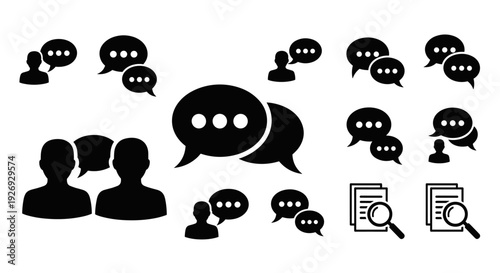 A versatile vector icon set illustrating digital communication, social interaction, and online user engagement, perfect for modern interface designs and messaging applications