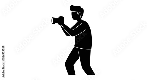 Dynamic vector illustration capturing a photographer in action, skillfully taking pictures with a camera, perfect for creative projects and media usage across various platforms