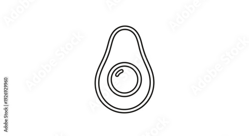 Simple Line Art Drawing of a Single Avocado Half.
