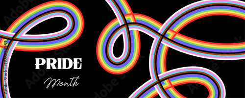 LGBTQIA Pride Flag vector banner. Wavy rainbow ribbon in Pride parade Colors on isolated background. Vector Illustration for social media Pride month design