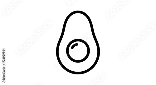 Simple Line Art Drawing of a Single Avocado Half.