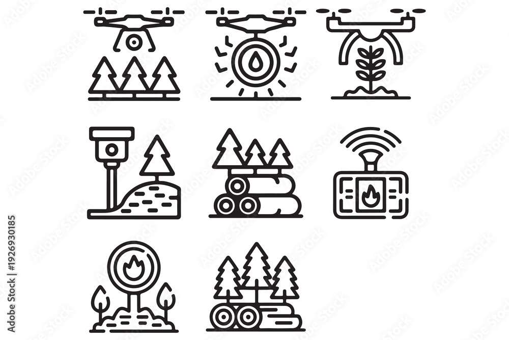 Naklejka premium Digital Forest Management and Fire Prevention Technology Symbols