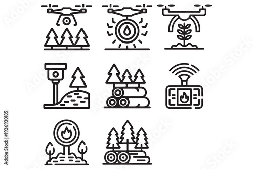 Digital Forest Management and Fire Prevention Technology Symbols