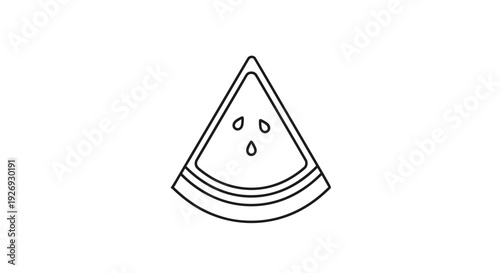 Minimalist Line Art Watermelon Slice with Seeds on White Background.