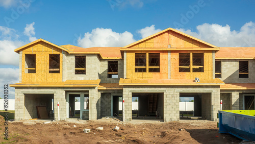 Bild auf Leinwand Street view of adjacent bi-level, hurricane-resistant townhouses under construct